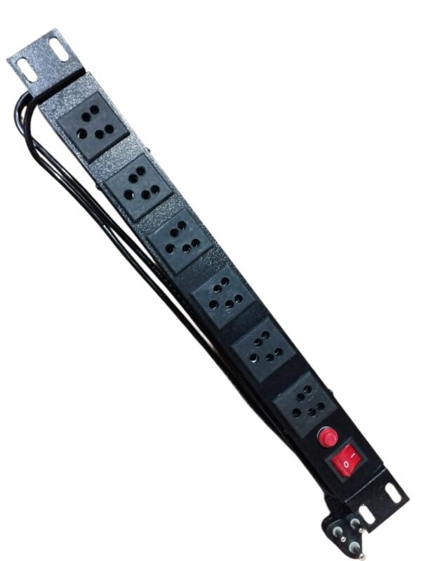 "6 Socket Power Distribution Unit (PDU) Extension Board for CCTV racks, featuring durable construction and efficient power management for multiple devices."